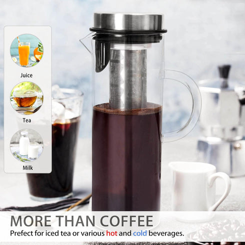 Deluxe Cold Brew Coffee Maker, 44oz/1300ml with Removable Stainless Steel Filter (Stainless Steel)