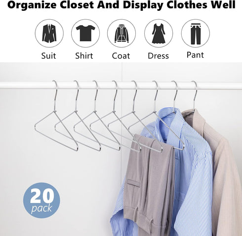 Amber Home 20 Pack Heavy Duty Metal Shirt Coat Hangers, 17 Inch Stainless Steel with Polished Chrome