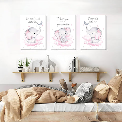 DXOAGXQ decoration(12X16X3 Watercolor Elephant Family Framed Canvas Wall Art,Elephant Nursery Canvas Wall
