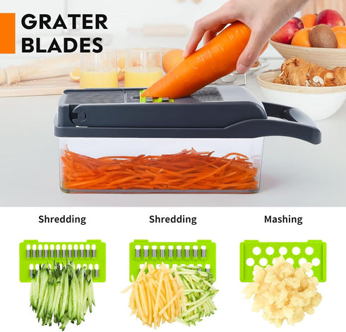Pro Onion Chopper, Multifunctional 13 in 1 Vegetable Chopper, Kitchen Slicer Dicer Cutter with 8 Blades and Container