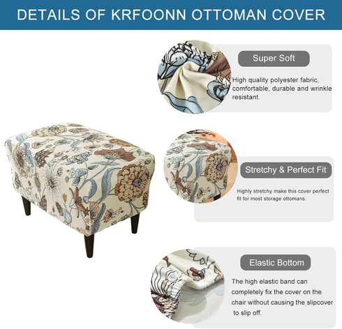 Bottom(06, KRFOONN Ottoman Slipcovers Stretch Rectangle Footrest Stool Covers Printed Ottoman Cover for Foot Stool