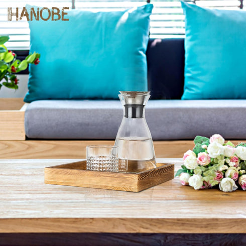 9.8" Hanobe Square Wooden Ottoman Tray: Small Square Tray Torched Wood Farm House Serving Plate for Coffee Table Rustic