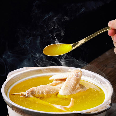 8Pcs Heavy-Weight Thickened Soup Spoons, 18/8 Stainless Steel Silverware for Soup, Ramen, Pho, and Ice Cream (Gold)