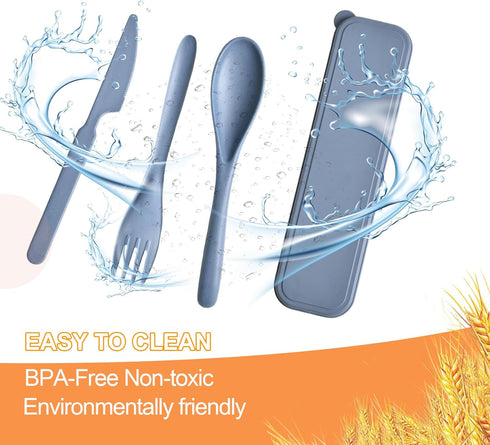 4 Sets Reusable Travel Utensils with Case, Wheat Straw Utensils for Daily Use, School, Work, or Camping Accessories