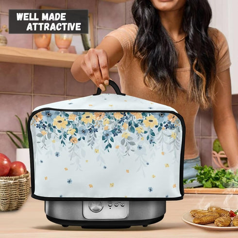 Blue Yellow Flowers Slow Cooker Dust Cover - Trendy Air Fryer Cover for Most Kitchen Appliances, Washable
