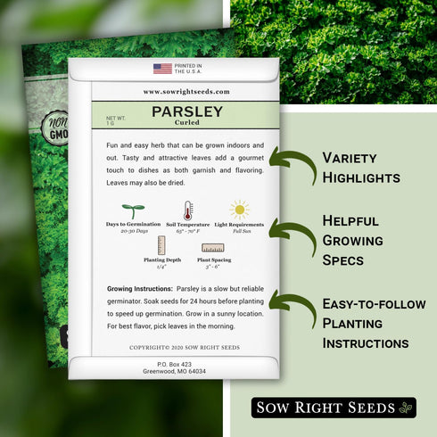 Packet (1) Sow Right Seeds - Curly Leaf Parsley Seed for Planting - Non-GMO Heirloom with Instructions to Plant