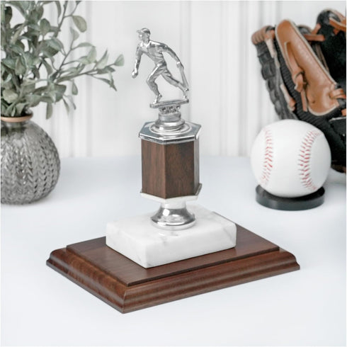 6.875" 4.875" 0.75" Plymor Solid Walnut Rectangular Wood Display Base with Ogee Edge, W x D x H