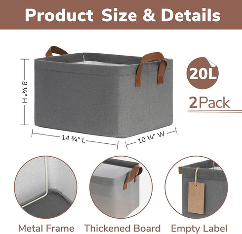 CHICVITA 2-Pack Storage Baskets for Organizing, Fabric Storage Bins for Clothes, Towels, Shoes, 14 ¾" L x 10 ¼" W x 8