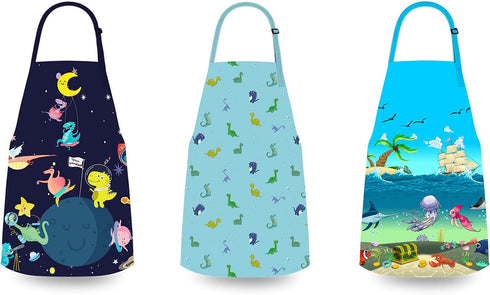 Kids Apron for Boys, Unisex Kitchen Bib Apron with Adjustable Neck Strap for Cooking, Painting, Baking
