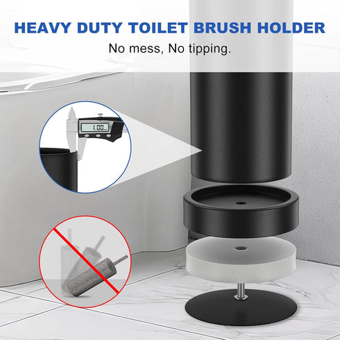 Set, 304 Black Toilet Brush and Holder Stainless Steel Heavy Duty Toilet Bowl Brush and Holder with Long Handle