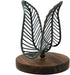 OwlGift Freestanding Modern Napkin Holder, Golden Turquoise Wrought Iron Leaf & Brown Wooden Base Design, Tissue