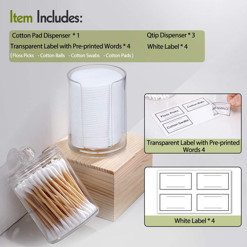 AOZITA 4 Pcs Acrylic Qtip Holder Dispenser, Clear Plastic Apothecary Jar Set for Bathroom Storage