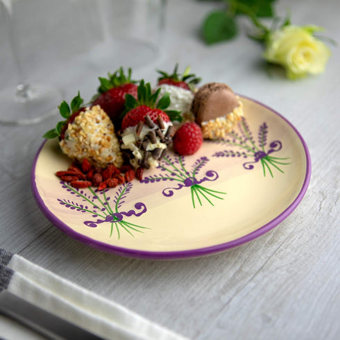 Handmade Lavender Floral Purple and Cream Glazed 7.9inch/20cm Side Plate - City to Cottage Unique Ceramic Dinnerware