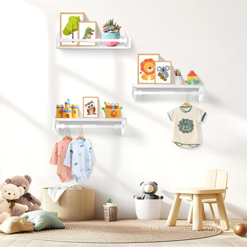 Set 3, 15.7 Inch comfoyar Nursery Floating Book Shelves for Wall of Solid Pine Natural Wood Hanging Bookshelf for Kids
