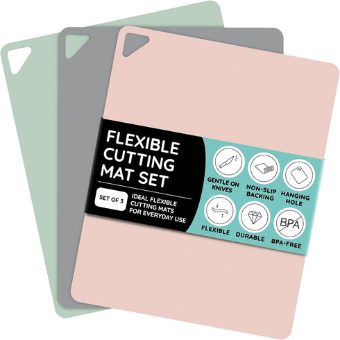 Extra Thick Flexible Cutting Boards for Kitchen, Colored Cutting Mat Set, Non-Slip, Set of 3, 15"x12"