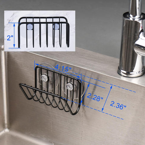 Toplife Sponge Holder for Kitchen Sink - Black Rust-Proof Suction Cup Sponge Caddy