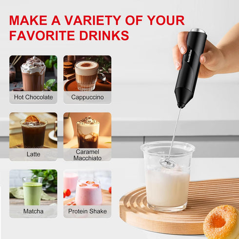 Bonsenkitchen Electric Milk Frother Handheld, Portable Whisk Milk Foam Maker, Battery Operated Drink Hand Mixer
