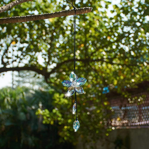 Crystal Flower Rear View Mirror Pendant, Colorful Car Hanging Ornament, Lucky Accessory