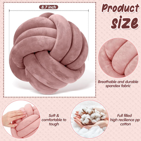 4 8.7 Inches Yerliker Pcs Knot Pillow Ball, Soft Home Decorative Round Throw Pillow Handmade Knotted Plush Accent