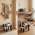 Small Footstool with Handle, Faux Fur Ottoman Foot Rest with Padded Seat, Curved Foot Stool with Wooden Legs, Portable