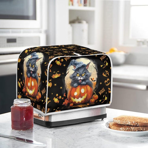 Black Cat Toaster Cover for 2 Slice Long Slot, Washable Pumpkin Dust Cover for Halloween Kitchen Decor