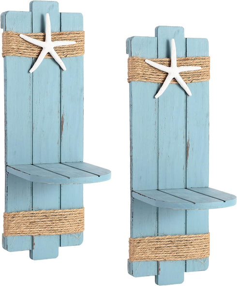 Set 2 SOMTO Beach Starfish Wall Candle Sconces Decor,Ocean Themed Wall-Mount Candle Holders, Coastal Farmhouse Nautical