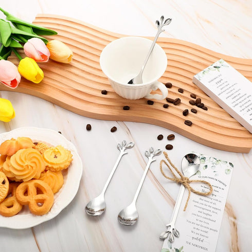 Tioncy 50 Pcs Bridal Shower Favors Tea Spoons, 4.9 Inch Silver Stainless Steel Leaf Dessert Teaspoons with Thank You