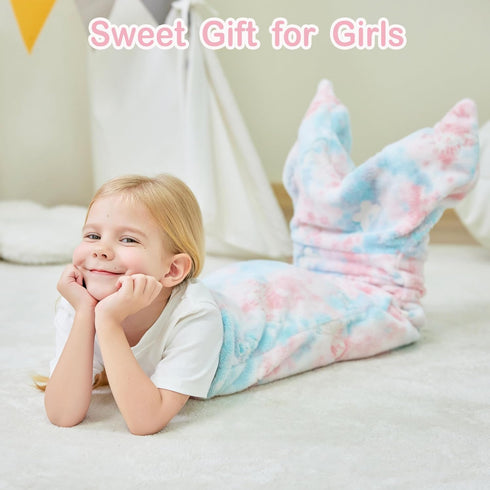 Viviland Kids Mermaid Tail Blanket, Glow in The Dark Flannel Mermaid Blanket Gifts for Girls, Luminous Star Tie Dye
