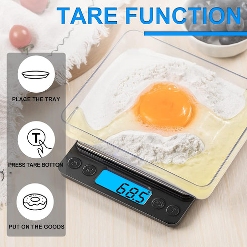 Digital Food Kitchen Scale, YONCON 3000g/0.1g High Accuracy Mini Pocket Scale for Cooking, Baking, Jewelry (Batteries