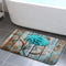 Teal Dahlia Floral Bath Mat on Rustic Wooden Plank, Non-Slip Soft Doormat for Kids, 17x29 Indoor Outdoor Entryways