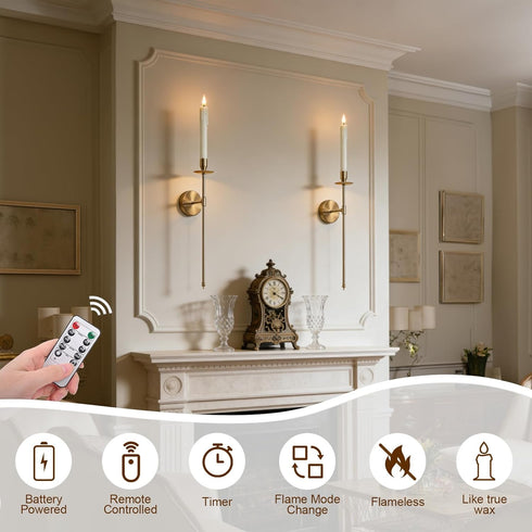 Set 2 Yollzey Candle Holder Wall Sconces of with Battery Operated Candles and Remote Control, Wall Sconces Home Decor