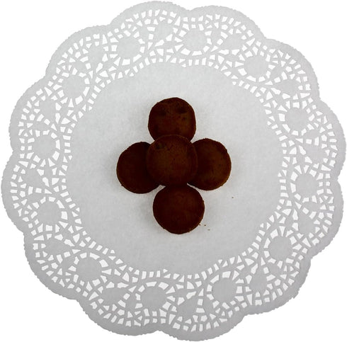 LJY 100 Pieces White Lace Round Paper Doilies, Cake Packaging Pads, Wedding Tableware Decoration (10.5 Inch)