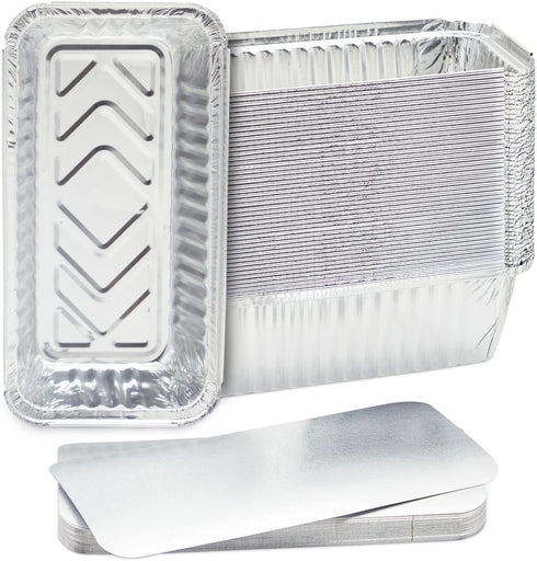 Juvale 50 Pack Aluminum Foil Disposable Loaf Pans: 2 lb with Lids for Baking Bread, Heating, Storing Food