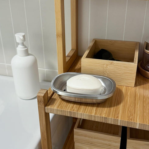 IMEEA Silver Soap Dish, SUS304 Stainless Steel Brushed Bathroom Soap Holder with Drain