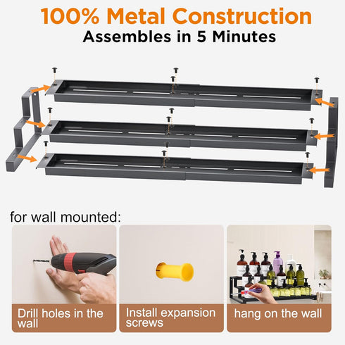 3-Tier 16"-29" Spice Rack Organizer for Kitchen Cabinet or Pantry, Expandable Spice Organization Shelf, Seasoning