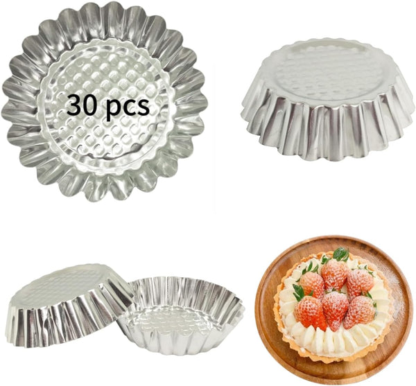 Set of 30, 3-3/4" Non-stick Aluminum Tart Mold, Fluted Design Mini Pie Tin