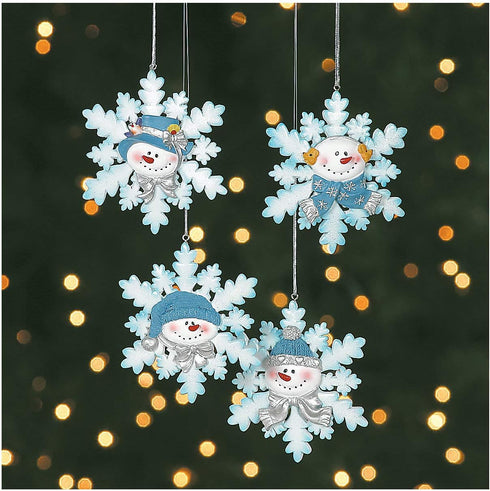 Glitter Snowman and Snowflake Christmas Ornaments, Set of 12