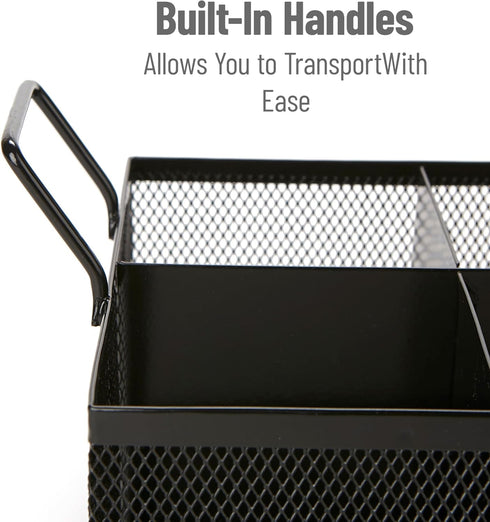Mind Reader Utensil Accessory Caddy, Black Metal Mesh Organizer for Countertop, Office, Kitchen, 8.5" L x 8.5" W