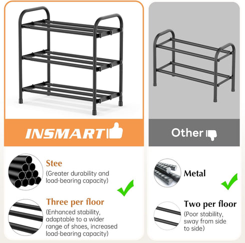 3-Tier Closet INSMART Expandable Shoe Rack, Stackable and Adjustable Shoes Organizer Storage Shelf, Sturdy and Durable