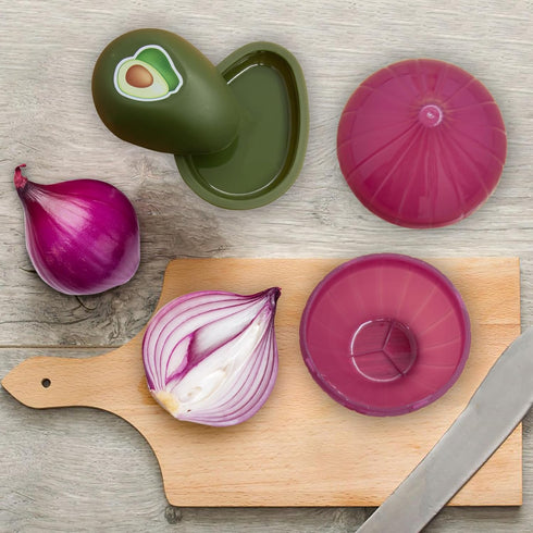 Vegetable and Fruit Storage Containers for Refrigerator, Pack of 5 Lemon Tomato Garlic Avocado Onion Shaped
