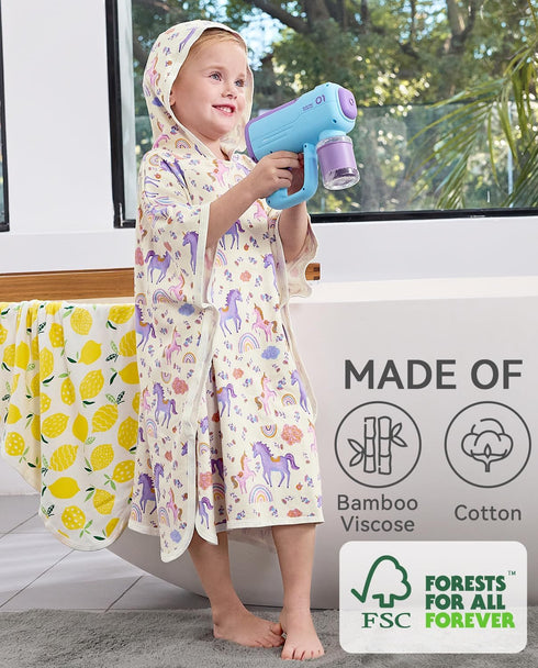 2-6, 25.5" 25.5", babee Reshinee Bamboo Viscose Hooded Bath Towels for Toddler Girls Kids Age Measures x Soft Bathrobe