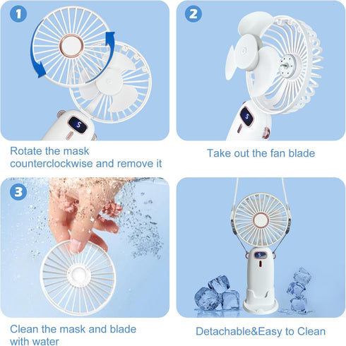 Portable Fan, Personal 5-IN-1 Handheld Mini Fan, USB Rechargeable with 3000mAh Battery, Travel Fan for Outdoors