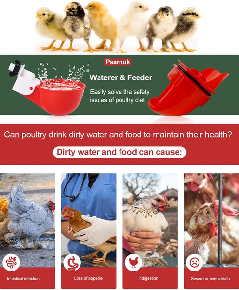 psarnuk Set, 8 4 Chicken Feeder & Chicken Waterer Cup Water Cups Feeders, Automatic DIY Poultry Feeding Watering Kit