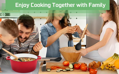 TeamFar Silicone Kitchen Utensils Set, 6 Piece Set with Wooden Handles for Non-stick Cookware