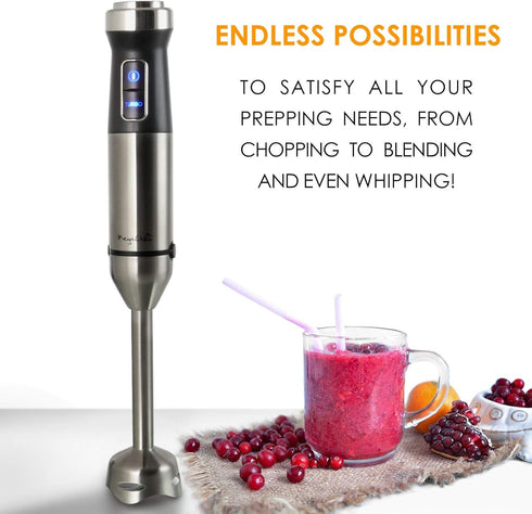 Megachef MC-158C 4 in 1 Multipurpose Immersion Hand Blender with Speed Control and Accessories, Silver