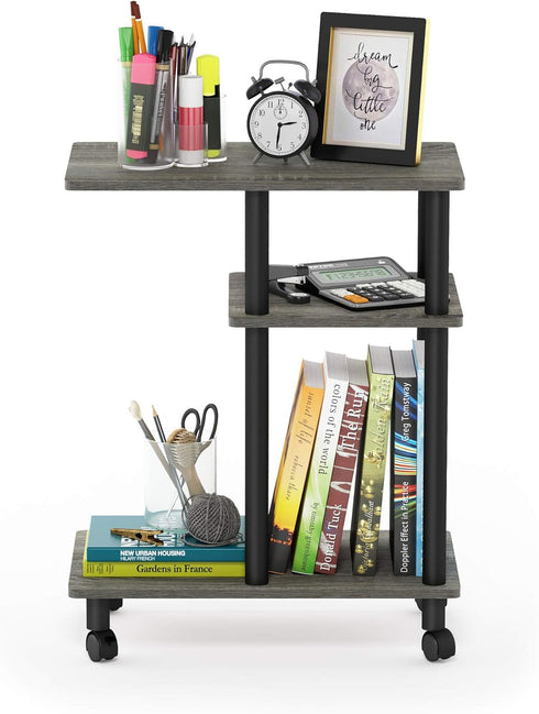 C Shaped Side Table with Casters in French Oak Grey/Black