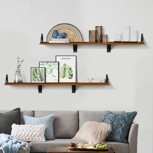 Forbena Walnut Brown Wall Bookshelf for Bedroom, Wooden Floating Book Shelves for Office, Small Wall Shelving Unit