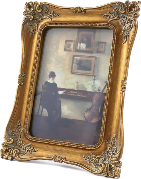 SIKOO Vintage Picture Frame 5x7 - Bronze Gold Antique Ornate Photo Frame for Wall Mount and Tabletop Display