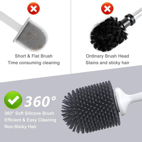 2 Pack Set Lefree Silicone Toilet Bowl Brush and Holder with Ventilated Holder, Floor Standing & Wall Mounted Toilet