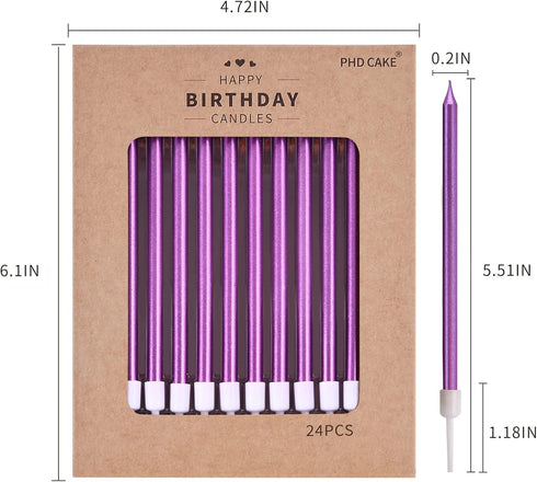 PHD CAKE Purple Long Thin Metallic Birthday Candles for Cake Party, Weddings Cake Decorations